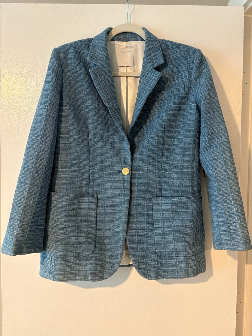 Sandro Teal Textured Single-Button Blazer